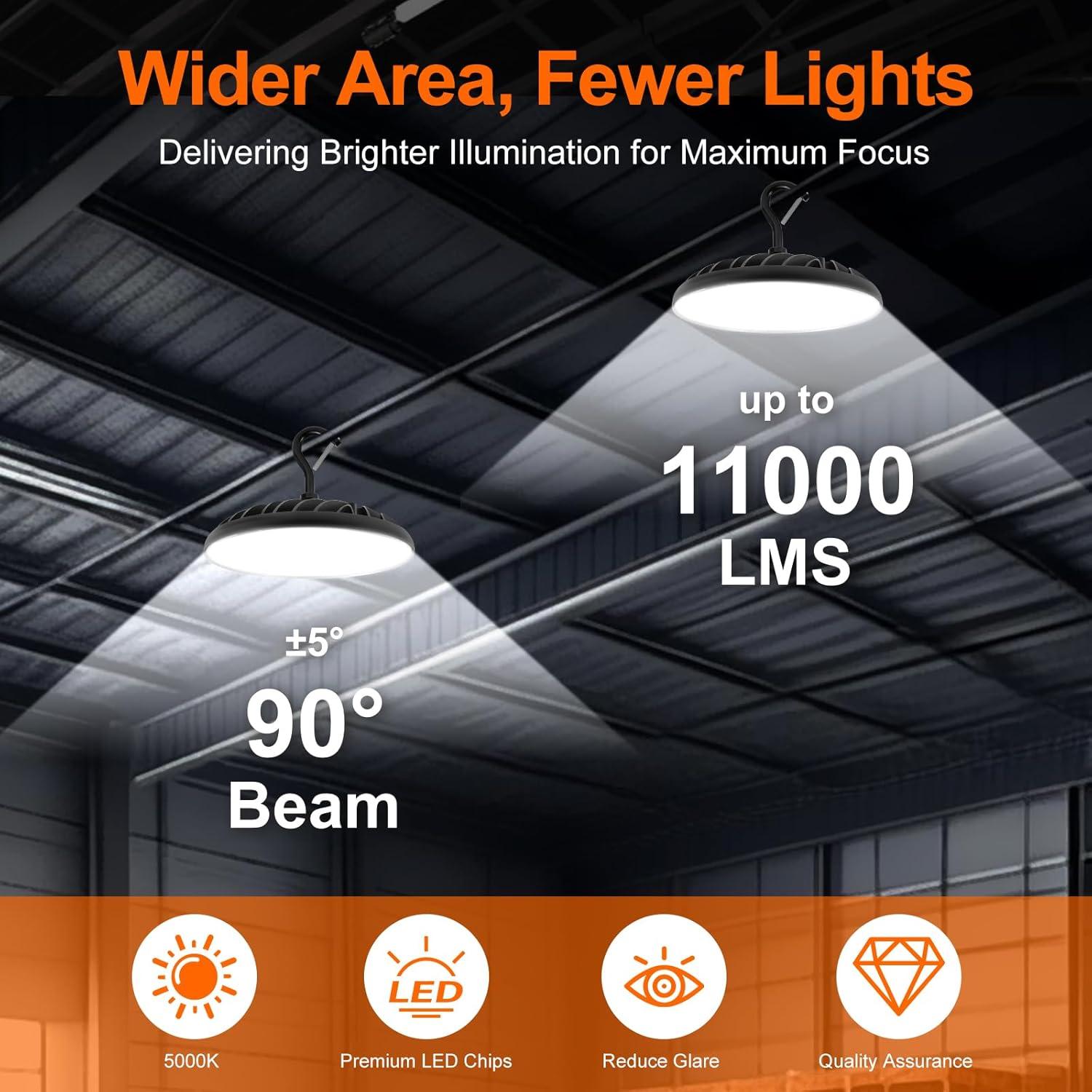 imageSylvania ValueLED UFO High Bay LED Luminaire 200W 22000 LMS 80 CRI 5000K Daylight Black 120V with 6 CordPlug UL Listed 1 Pack 66333100W