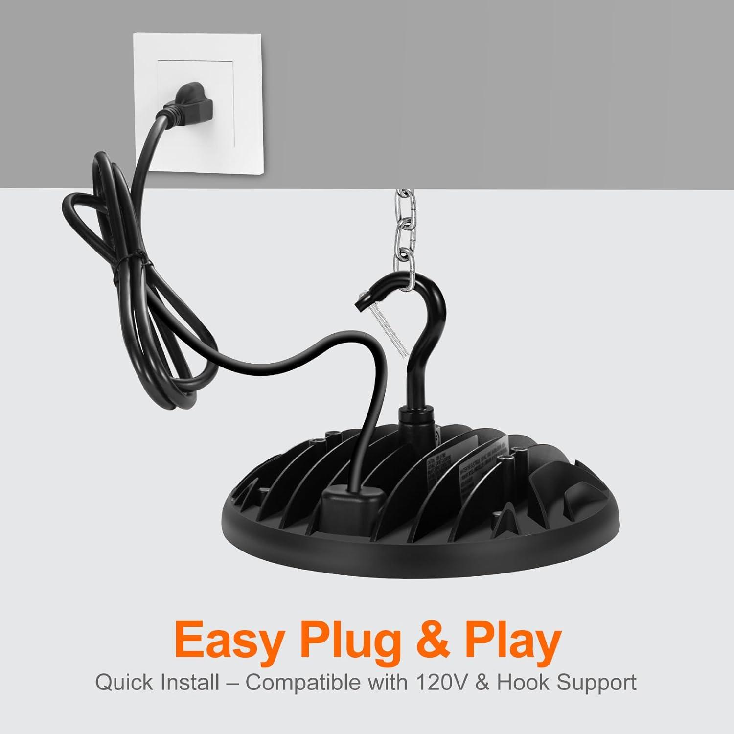 imageSylvania ValueLED UFO High Bay LED Luminaire 200W 22000 LMS 80 CRI 5000K Daylight Black 120V with 6 CordPlug UL Listed 1 Pack 66333150W