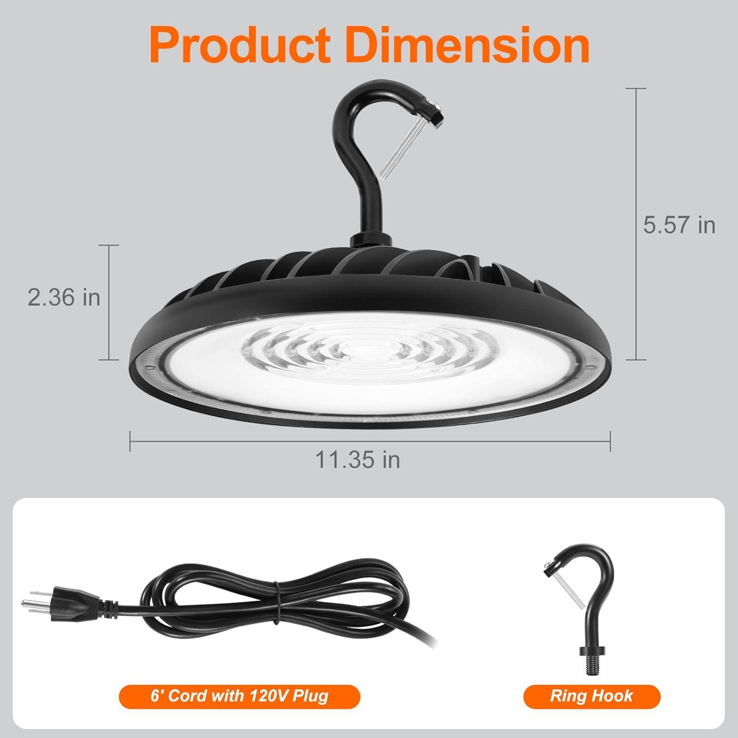 imageSylvania ValueLED UFO High Bay LED Luminaire 200W 22000 LMS 80 CRI 5000K Daylight Black 120V with 6 CordPlug UL Listed 1 Pack 66333150W