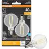 imageSYLVANIA LED TruWave Natural Series Dcor Globe G 165 Light Bulb 40W Equivalent Efficient 4W Candelabra Base Dimmable 350 Lumens 2700K Clear Soft White  2 Pack 40784Soft White