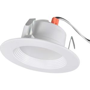 imageSYLVANIA 4 LED Recessed Lighting Downlight with Integrated Trim 8W50W Dimmable 550 Lumens White 3000K Wet Rated  UL  Energy Star  4 Pack 62027Soft White 2700K