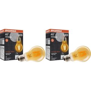 imageSYLVANIA A19 LED Vintage Light Bulb 40W Equivalent Efficient 45W 13 Year 380 Lumens Dimmable Amber Glow  1 Pack 753471 Count Pack of 2