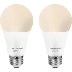 imageSYLVANIA Bluetooth Mesh LED Smart Light Bulb One Touch Set Up A19 60W Equivalent E26 RGBW Full Color ampamp Adjustable White Works with Alexa Only  2 Count Pack of 1 75760Daylight