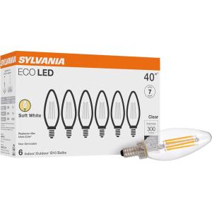 imageSYLVANIA ECO LED B10 Light Bulb 40W25W 7 Year 300 Lumens NonDimmable Clear 2700K Soft White  6 Pack 40878
