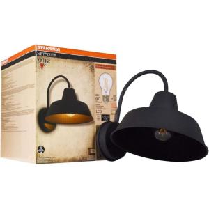 imageSYLVANIA Easton Vintage LED Light Fixture Flush Mount Sconce with Dimmable 60W A19 Soft White Light Bulb Included 60123Antique Black