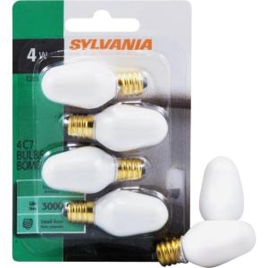 imageSYLVANIA Incandescent 4W C7 Night Light Bulb E12 Candelabra Base 15 Lumens Frosted Finish 2850K White  4 Pack 135534 Count Pack of 1