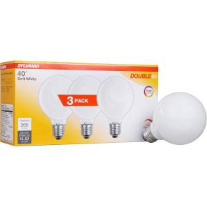 imageSYLVANIA Incandescent Double Life Dcor Globe Light Bulb 40W G25 Medium Base 265 Lumens Frosted 2850K Soft White  3 Pack 153453 Count Pack of 1