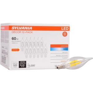 imageSYLVANIA LED B10 Chandelier Light Bulb 60W Equivalent Efficient 5W Dimmable Candelabra Base Clear 5000K Daylight  12 Pack 40207Daylight