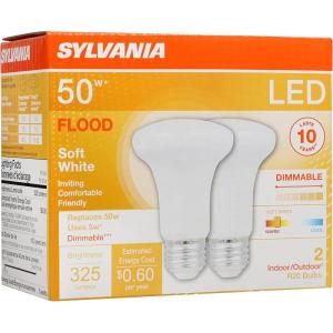imageSYLVANIA LED Flood R20 Light Bulb 50W5W 10 Year 325 Lumens E26 Medium Base Dimmable 2700K Soft White  2 Pack 73993
