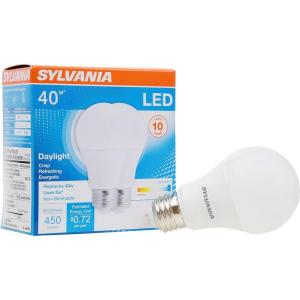 imageSYLVANIA LED Light Bulb 40W Equivalent A19 Efficient 6W Medium Base Frosted Finish 450 Lumens Daylight 2 Count Pack of 1
