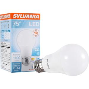 imageSYLVANIA LED Light Bulb 75W Equivalent A19 Efficient 12W Medium Base Frosted Finish 1100 Lumens Bright White  1 Pack 78096Bright White