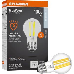 imageSYLVANIA LED TruWave Natural Series A19 Light Bulb 60W Equivalent Efficient 8W Dimmable Medium Base 800 Lumens Clear 2700K Soft White40804 Daylight 16 Count Pack of 1Bright White