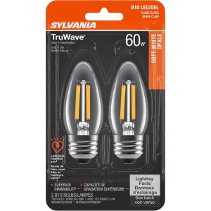 imageSYLVANIA LED TruWave Natural Series Candelabra Light Bulb 60W Soft White Medium Base Dimmable Clear Blunt Tip  2 Pack2 Count Pack of 1
