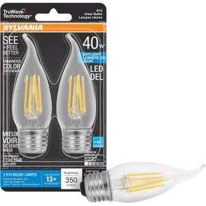 imageSYLVANIA LED TruWave Natural Series Candelabra Light Bulb 60W Soft White Medium Base Dimmable Clear Candle Tip  2 PackDaylight