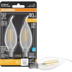 imageSYLVANIA LED TruWave Natural Series Candelabra Light Bulb 60W Soft White Medium Base Dimmable Clear Candle Tip  2 PackSoft White