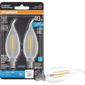 imageSYLVANIA LED TruWave Natural Series Dcor B10 Light Bulb 40W Equivalent Efficient 4W Candelabra Base 350 Lumens Dimmable Clear 5000K Daylight 40791 2 PackSoft White