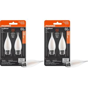 imageSYLVANIA LED TruWave Natural Series Dcor B10 Light Bulb 60W Equivalent Efficient 55W 500 Lumens Candelabra Base Dimmable Frosted 2700K Soft White  2 pack 40781White