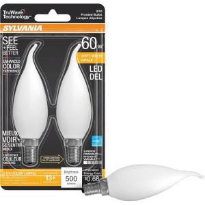 imageSYLVANIA LED TruWave Natural Series Dcor B10 Light Bulb 60W Equivalent Efficient 55W 500 Lumens Candelabra Base Dimmable Frosted 2700K Soft White  2 pack 40781Soft White