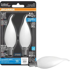 imageSYLVANIA LED TruWave Natural Series Dcor B10 Light Bulb 60W Equivalent Efficient 55W 500 Lumens Candelabra Base Dimmable Frosted 2700K Soft White  2 pack 40781Daylight