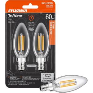 imageSYLVANIA LED TruWave Natural Series Dcor B10 Light Bulb 60W Equivalent Efficient 55W Candelabra Base Dimmable Clear 2700K Soft White  2 Pack 407962 Count Pack of 1