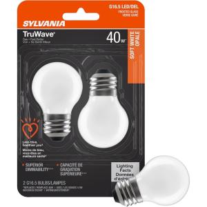 imageSYLVANIA LED TruWave Natural Series Dcor Globe G 165 Light Bulb 40W Equivalent Efficient 4W Candelabra Base Dimmable 350 Lumens 2700K Clear Soft White  2 Pack 40784Daylight