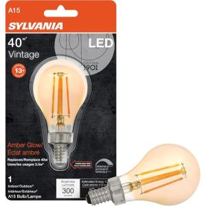 imageSYLVANIA LED Vintage Amber Glow A15 Light Bulb 40W Equivalent Efficient 45W Dimmable Medium Base  1 Pack 7534335 Watts