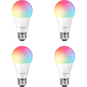imageSYLVANIA Wifi LED Smart Light Bulb 60W Equivalent Full Color and Tunable White A19 Dimmable Compatible with Alexa and Google Home Only  4 Pack 75674Full Color