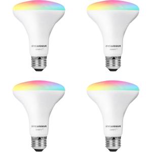 imageSYLVANIA Wifi LED Smart Light Bulb 65W Equivalent Full Color and Tunable White BR30 Dimmable Compatible with Alexa and Google Home Only  4 Count Pack of 1 75688