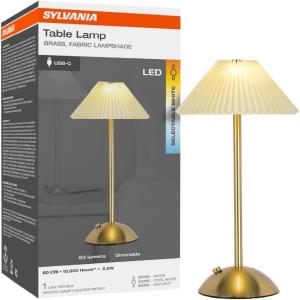 imageSylvania 25W LED Battery Table Lamp with USBC BrassGold 3 CCT Select 30004000  5000K 63 LMS Dimmable 80 CRI Damp Rated  1 Pack 66874