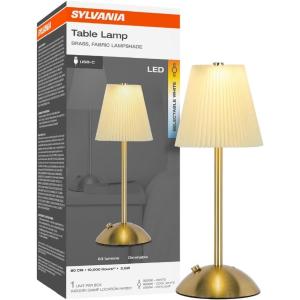 imageSylvania 25W LED Battery Table Lamp with USBC BrassGold 3 CCT Select 30004000  5000K 63 LMS Dimmable 80 CRI Damp Rated  1 Pack 66875