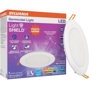 imageSylvania 6quot Recessed Lighting Slim Microdisk with LightSHIELD Technology Germicidal 16W100W 800 Lumens 5 CCT Color Select 2700K  3000K  3500K  4000K  5000K Dimmable White 75750