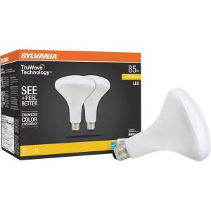 imageSylvania LED TruWave Natural Series BR40 Light Bulb 85W Equivalent Efficient 12W 1100 Lumens Medium Base Dimmable Frosted 3000K White  2 Pack 40786Soft White  2700k