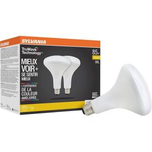 imageSylvania LED TruWave Natural Series BR40 Light Bulb 85W Equivalent Efficient 12W 1100 Lumens Medium Base Dimmable Frosted 3000K White  2 Pack 40786White  3000k