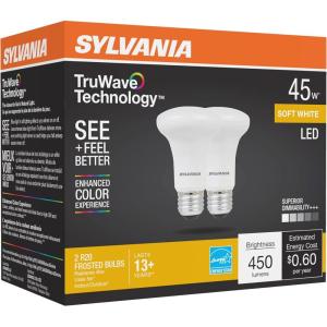 imageSylvania LED TruWave Natural Series R20 Light Bulb 50W Equivalent Efficient 5W Dimmable Frosted 3000K Neutral White  2 Pack 40789Soft White