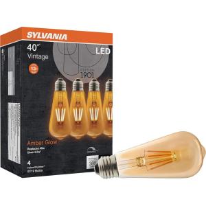 imageSylvania LED Vintage Filament ST19 Light Bulb 40W  45W 380 Lumens Dimmable Amber Glow  4 Pack 40328