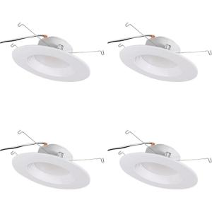 imageSYLVANIA 56 LED Recessed Lighting Downlight with Trim 105W75W Dimmable 900 Lumens White 3000K Wet Rated  UL  Energy Star  4 Pack 62025
