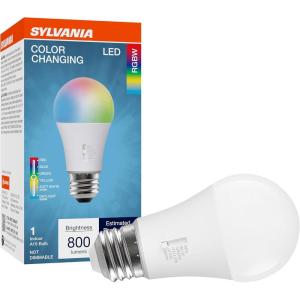 imageSylvania 5 Color LED Light Bulb RedBlueGreenYellowWhite RGBW 8W A19 E26 Medium Base 2700K5000K  1 Pack 42639