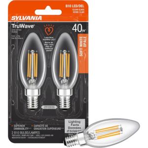 imageSYLVANIA LED TruWave Natural Series Dcor B10 Chandelier Light Bulb 40W Equivalent Efficient 4W Candelabra Base Dimmable 350 Lumens Clear 2700K Soft White  2 Pack 407942 Count Pack of 1