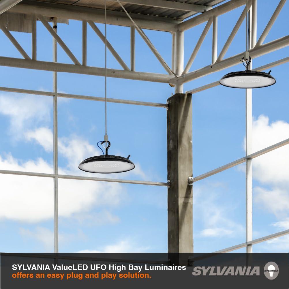 imageSylvania ValueLED UFO High Bay LED Luminaire 100W 11000 LMS 80 CRI 5000K Daylight Black 120V with 6 CordPlug UL Listed  10 Pack 67259