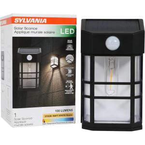 imageSylvania Solar Wall Mount Square Lantern Light with PIR Sensor LED and Battery Included 100 lm 2700K Soft White Silver Finish  1 Pack 62407