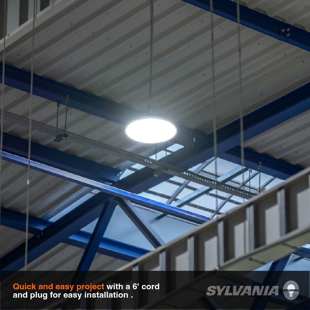 imageSylvania ValueLED UFO High Bay LED Luminaire 200W 22000 LMS 80 CRI 5000K Daylight Black 120V with 6 CordPlug UL Listed 6 Pack 67261