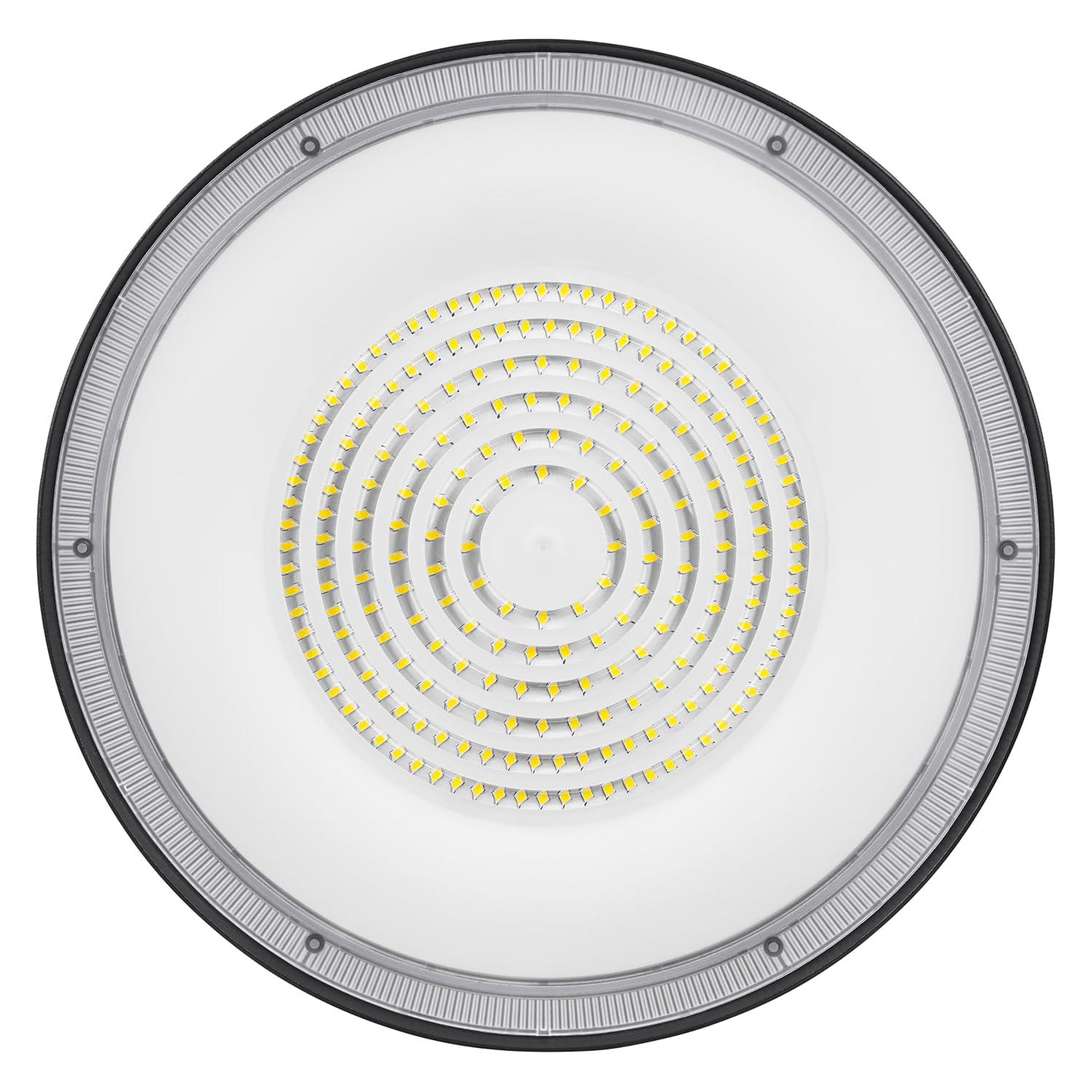 imageSylvania ValueLED UFO High Bay LED Luminaire 200W 22000 LMS 80 CRI 5000K Daylight Black 120V with 6 CordPlug UL Listed 6 Pack 67261