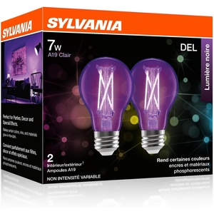 image:imageSylvania Black Light LED Light Bulb 7W A19 Medium Base Clear  2 Pack 450522 Pack