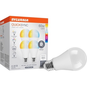 image:imageSylvania QuickSync RGBWSelectable White A19 LED Light Bulb with Remote Control No AppWiFi Required 9W  60W Dimmable 90 CRI Medium Base Frosted Finish  4 Pack 45047A19  4 Pack