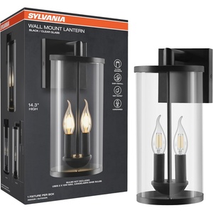 image:imageSylvania Wall Mount Lantern 2Bulb Light Fixture IndoorOutdoor Black Steel and Clear Glass Sconce for PatiosEntrywaysWalkwaysGarages Wet Rated Bulbs Sold Separately  1 Pack 67262