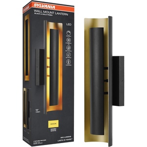 image:imageSylvania Wall Mount Lantern LED Light Fixture IndoorOutdoor Use WetRated with Integrated Dimmable LED Black and Gold Finish 3000K Warm White  1 Pack 67263